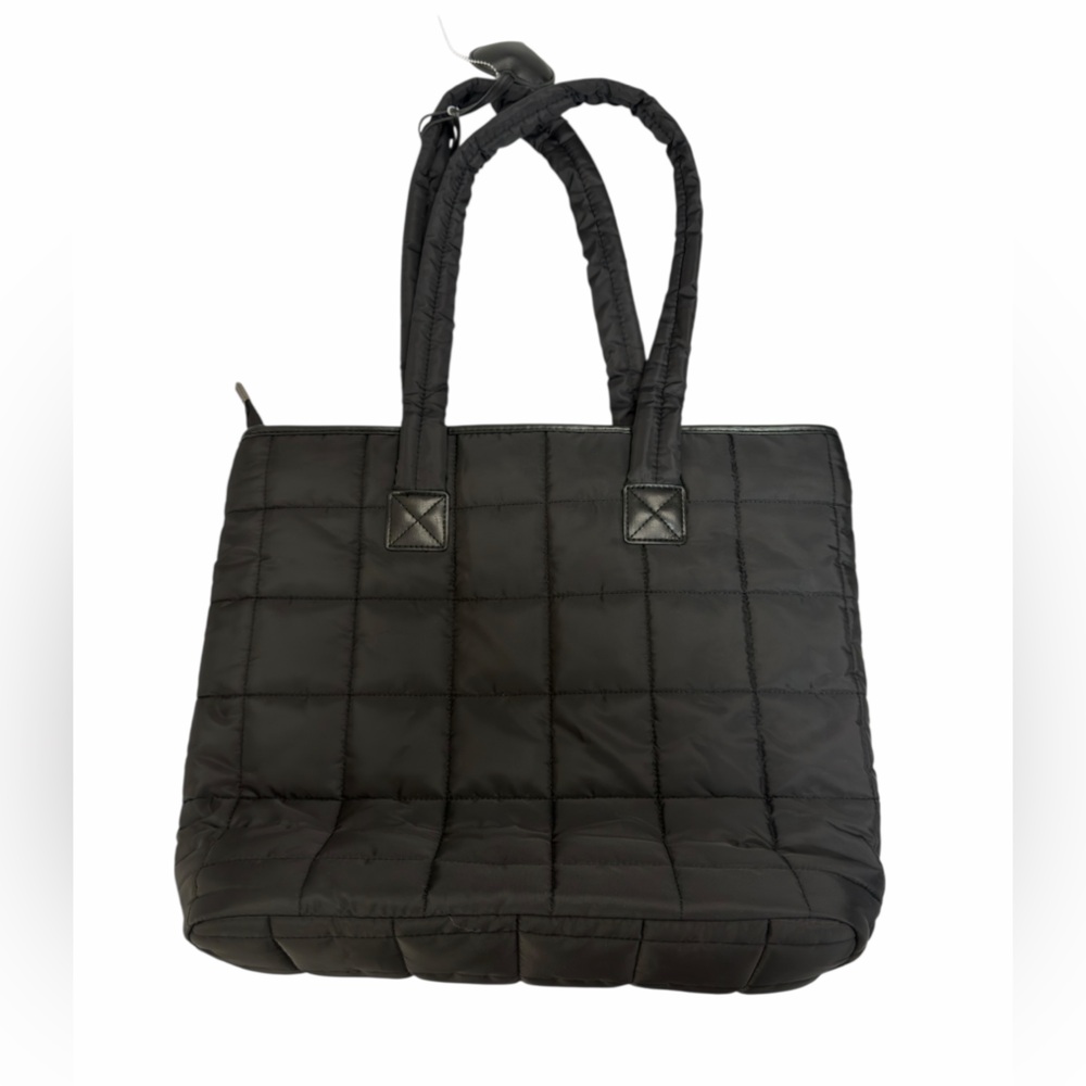 Nollia Black Quilted Puffer Tote Bag Nylon Heart Charm Lightweight Handbag